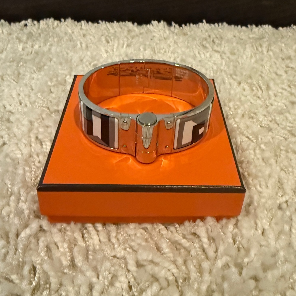 Hermes Enamel Printed Extra Wide Les Coupes Tattoo Hinged Bracelet